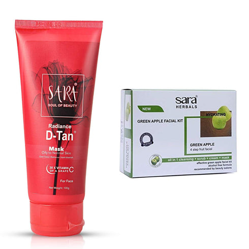 Sara Green Apple facial Kit for anti ageing & glowing skin 200gm With Radiance D-TAN® Mask 100 gm